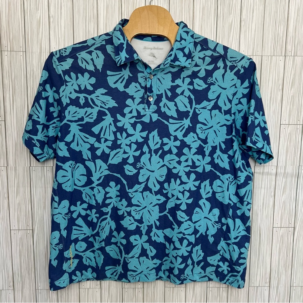 Tommy Bahama Men’s Islandzone Polo‎ Shirt Blue Tropicool Pima Floral Shirt XXL